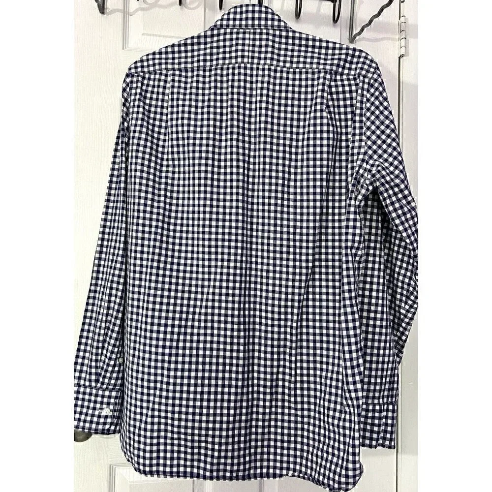 J Crew Ludlow Mens M Gingham Plaid Long Sleeve Shirt Blue White Preppy Old Money